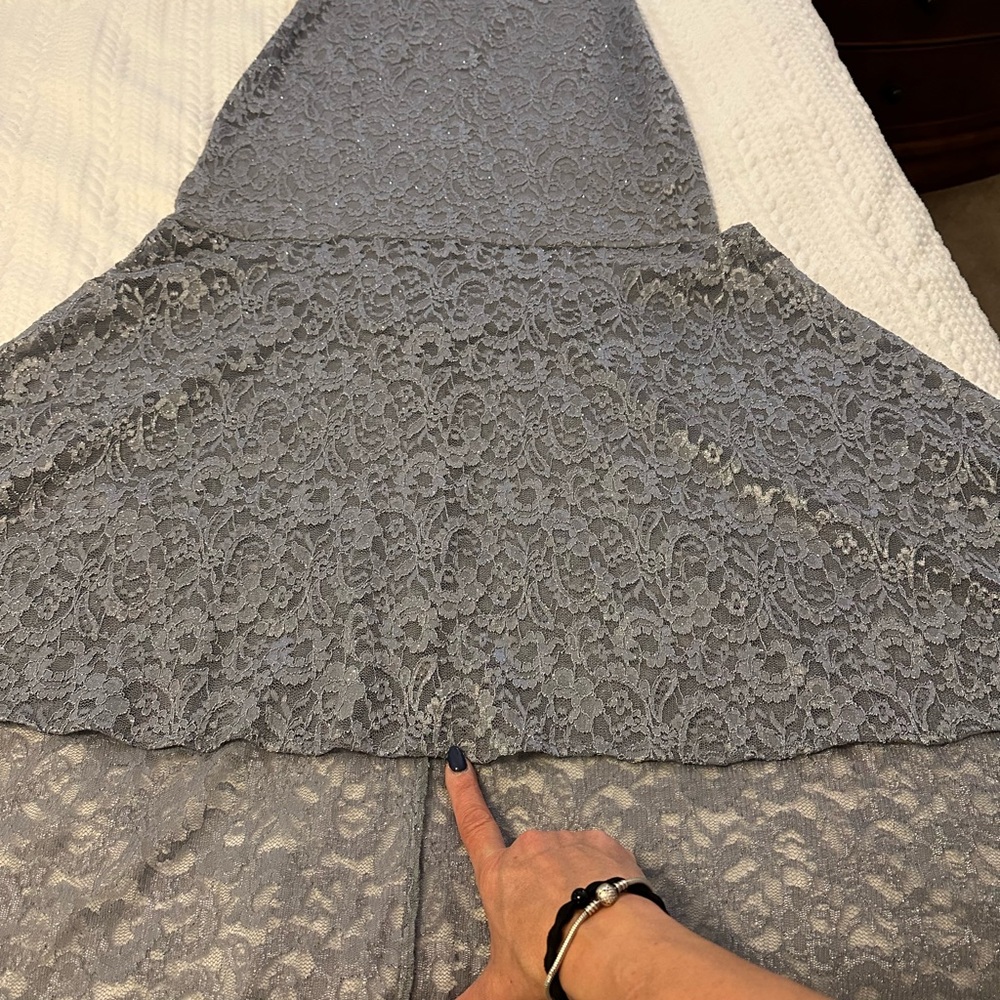 Elegant Off-Shoulder Lace Dress in Gray - Picture 9 of 12